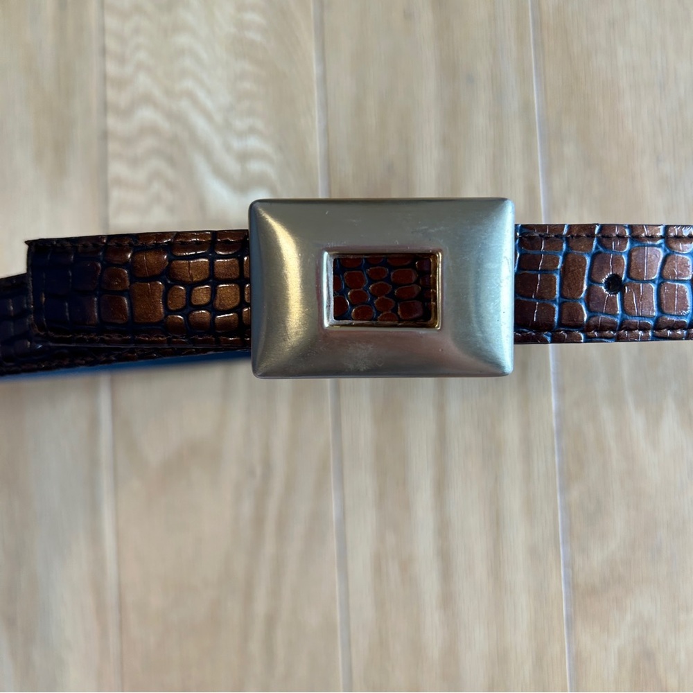 Accessories by Pearl Copper Metallic Brown Crocodile Leather Belt Gold Buckle M - Picture 2 of 8